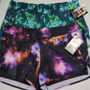 Avia LOT  Shorts Womens XL Galaxy Floral Print Running Pockets Moisture Wicking